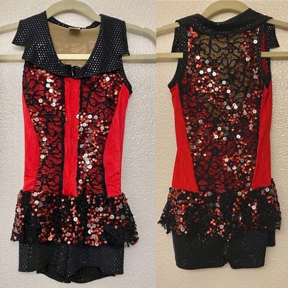 A Wish come true Dance costume red biketard full zip sequin jazz tap child IMC - Picture 1 of 8